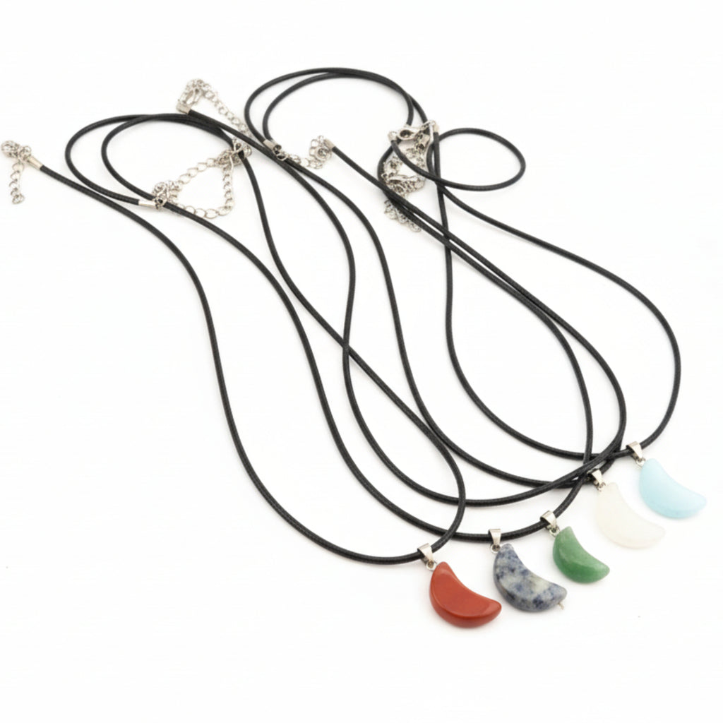 Collier + Pendentifs lunes en pierre précieuse