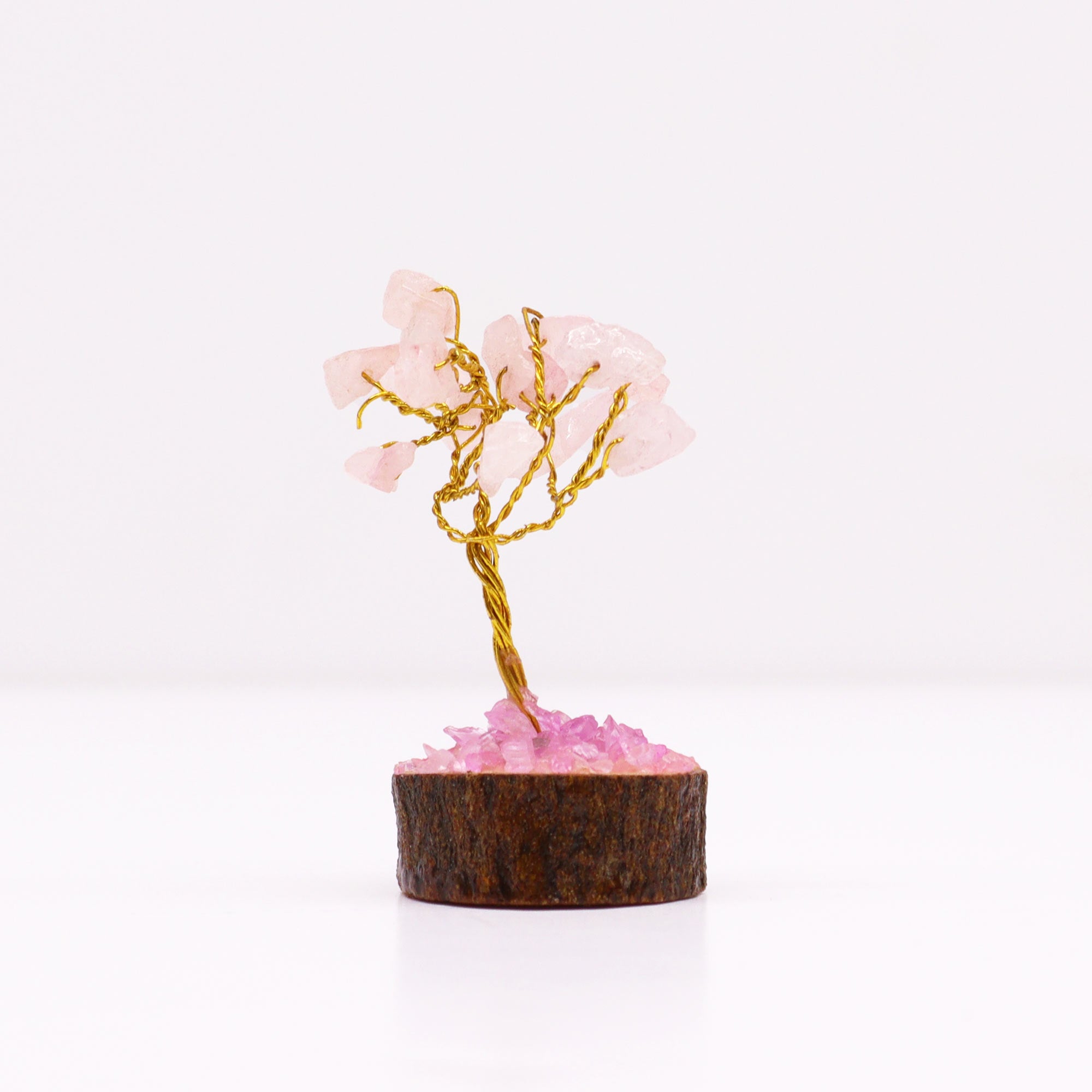 Mini Arbres de Gemmes sur Base en Bois - Quartz Rose