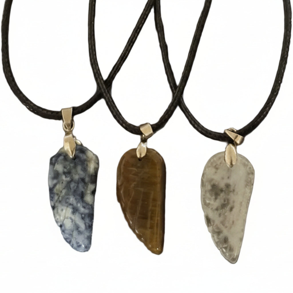 Collier + Pendentifs ailes d'ange en pierre précieuse