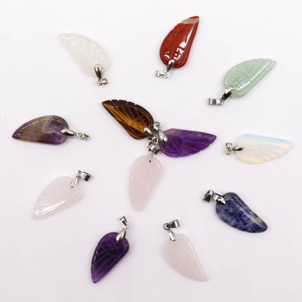 Collier + Pendentifs ailes d'ange en pierre précieuse