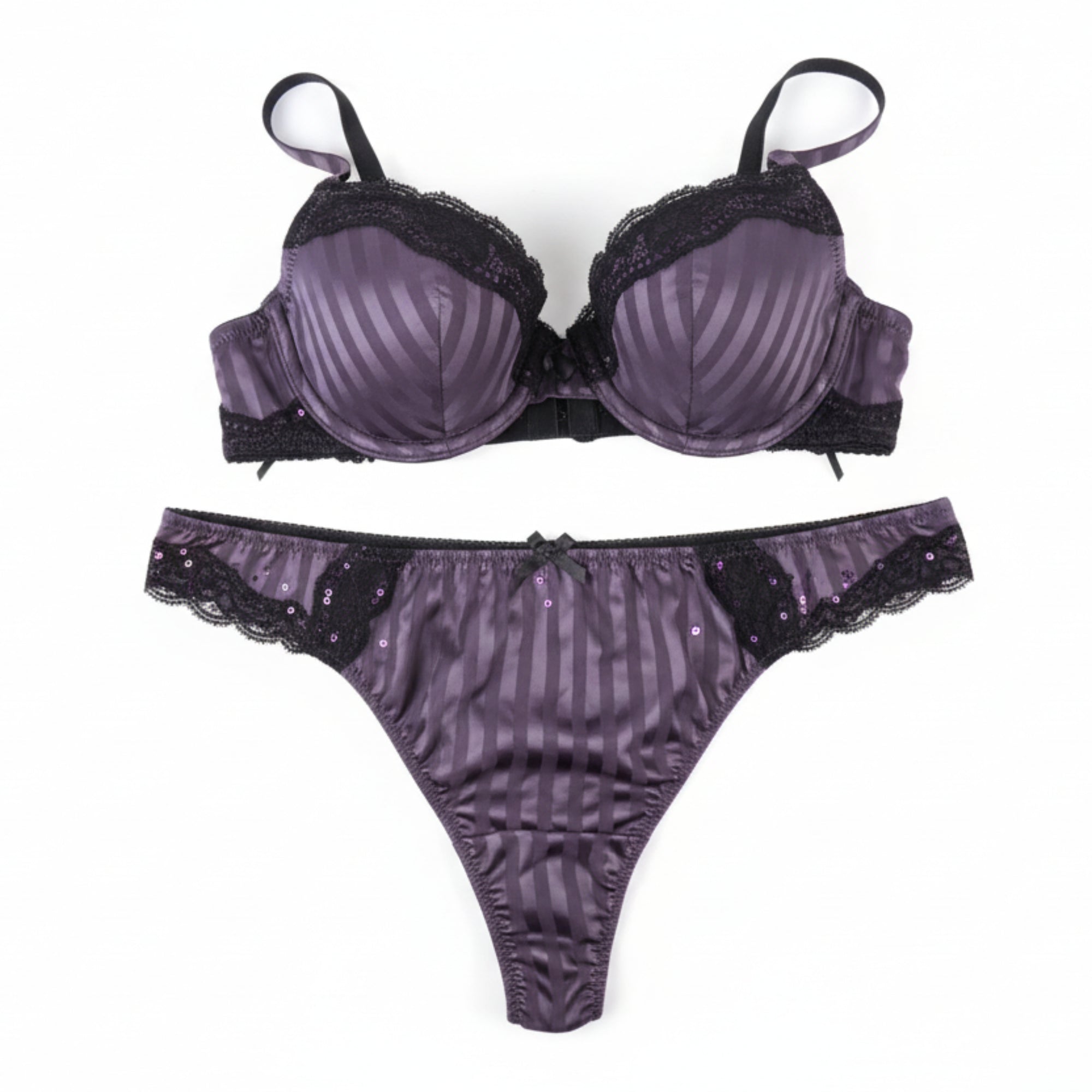 Modèle  satin rayé prune - Jardin Secret