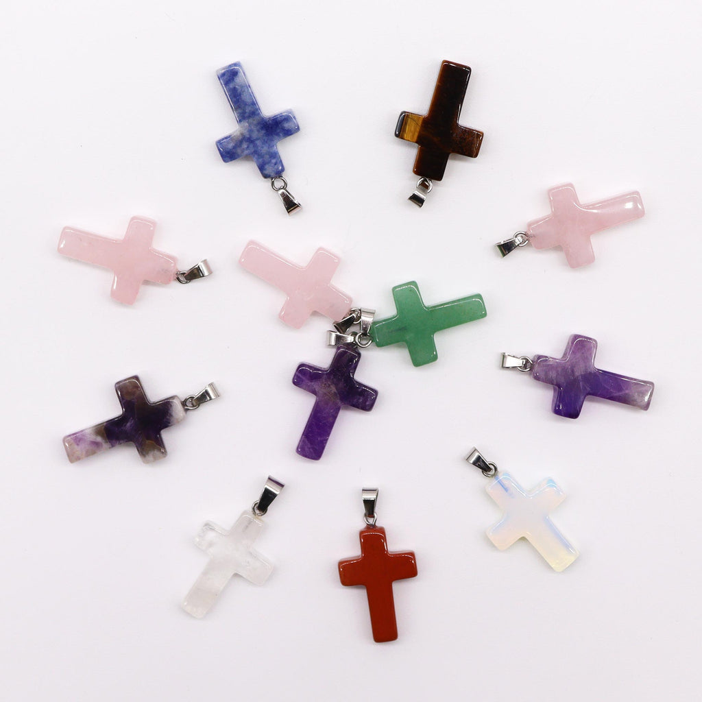 collier + Pendentifs croix en pierre précieuse