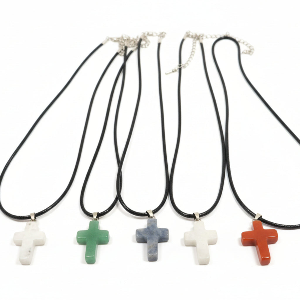 collier + Pendentifs croix en pierre précieuse