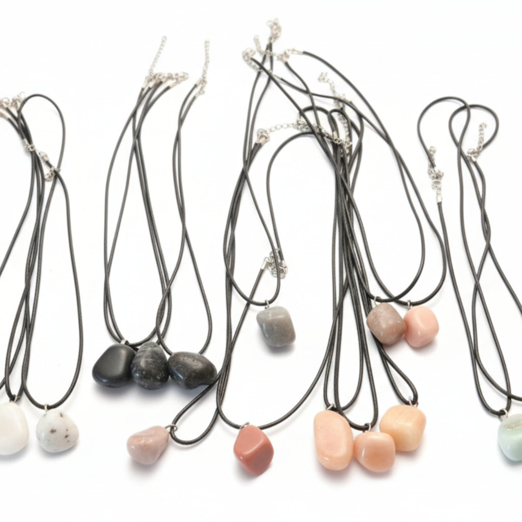 Collier + Pendentifs en pierre roulée en cristal plaqué argent mélangé