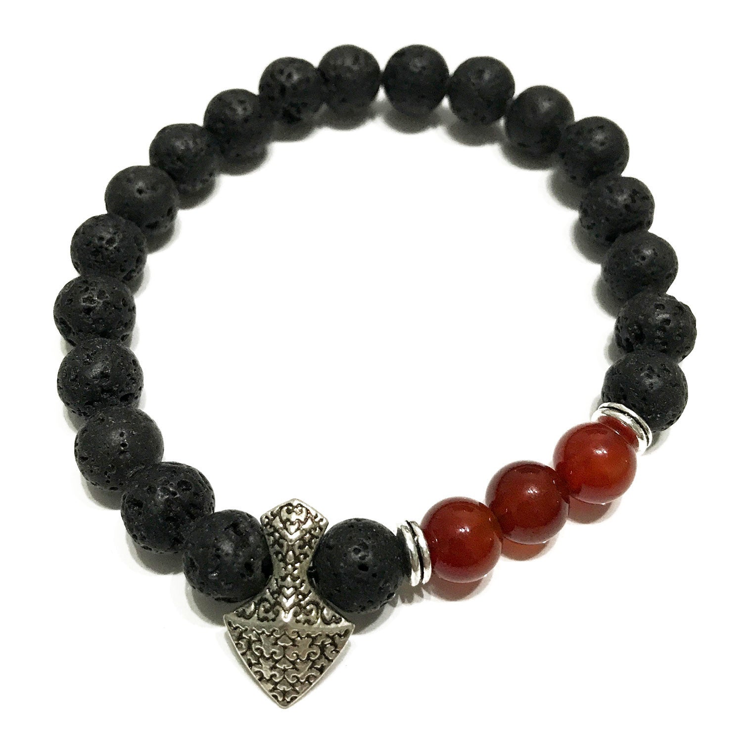 Bracelet pierre de lave - tete de hache cornaline